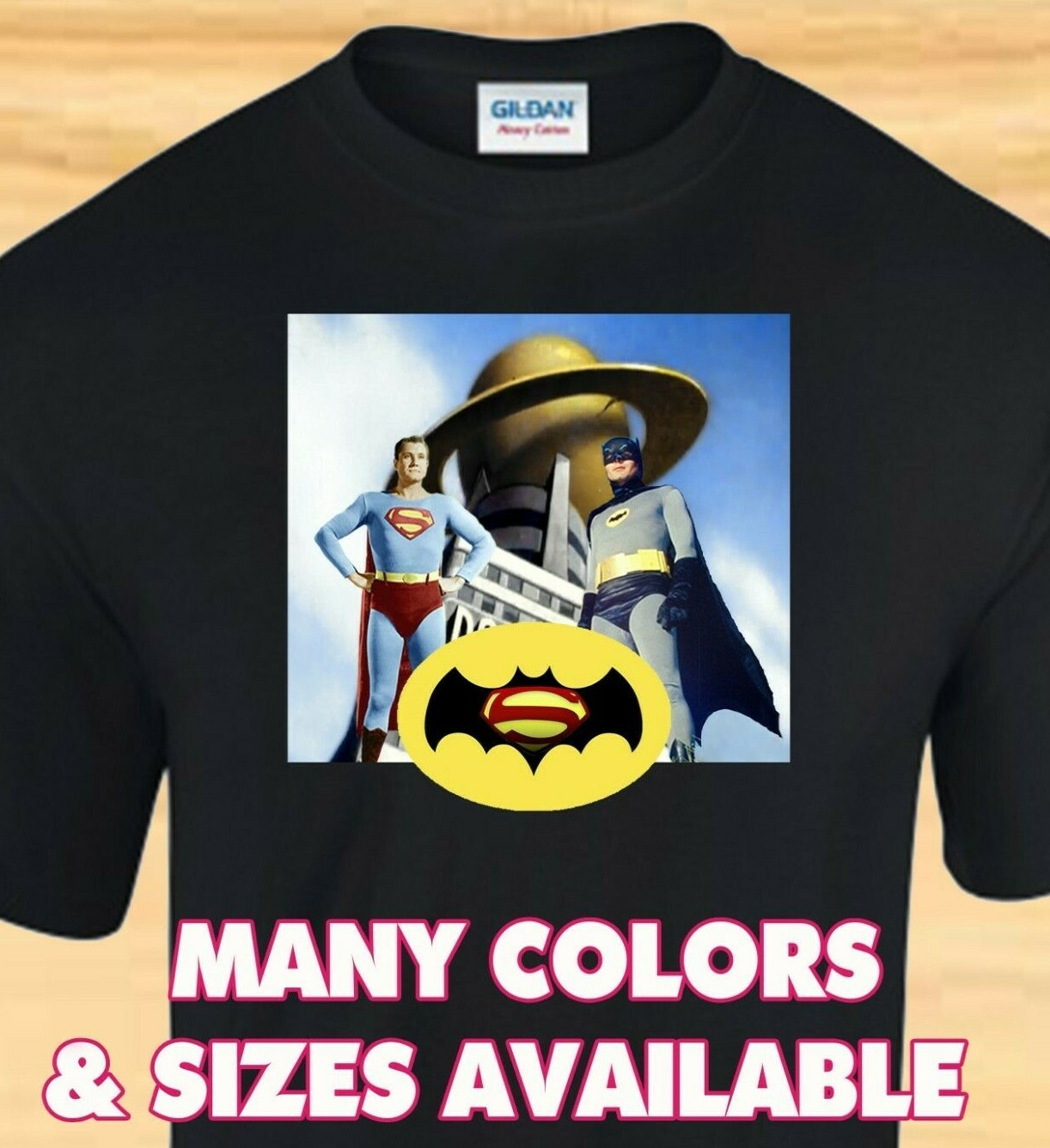 60&rsquo;S BATMAN SUPERMAN – George Reeves, Adam West – CUSTOM T-SHIRT