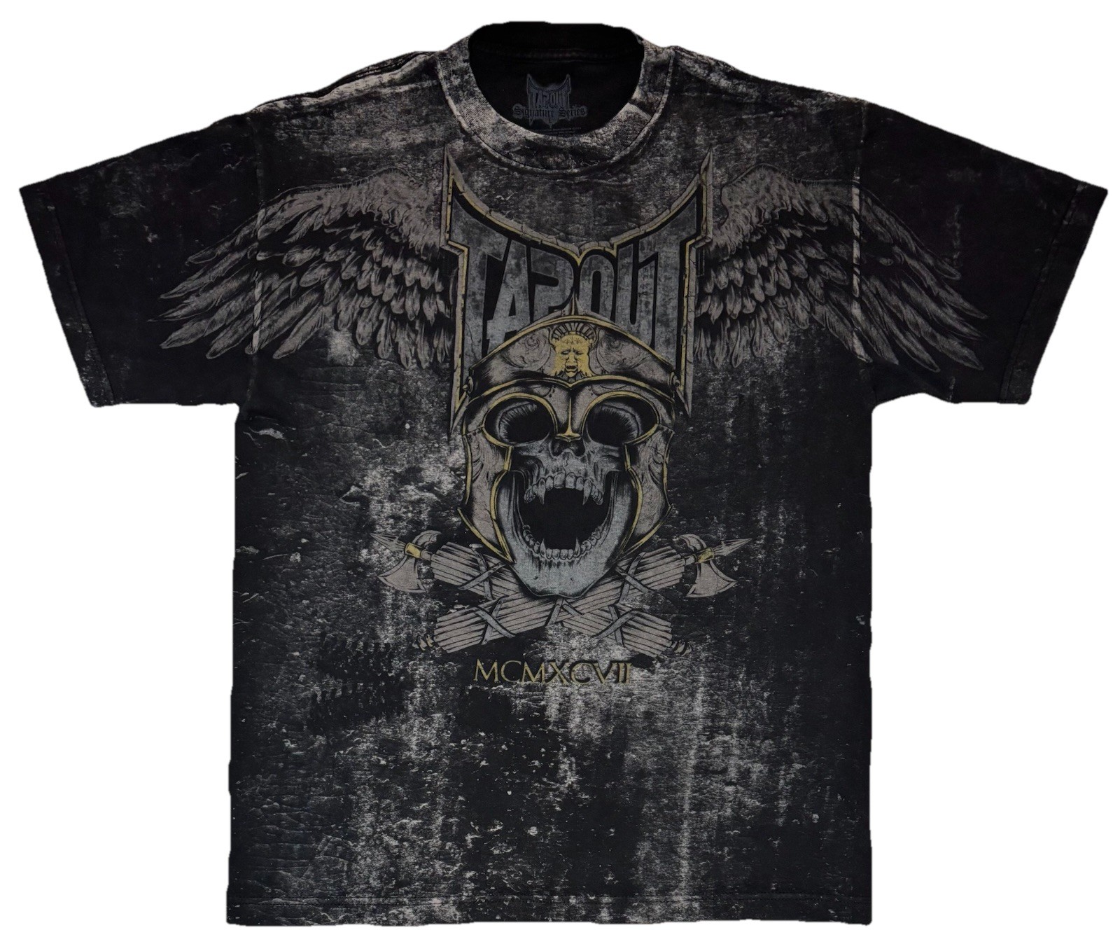 Vtg Y2K Tapout MMA AOP Veni Vidi Vici Skull Charles Mask Lewis T Shirt Men’s L