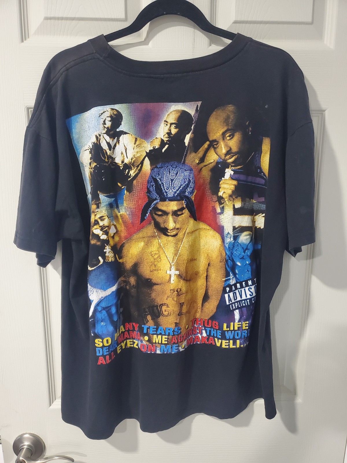 Vintage 90s « In Memory Of » 2PAC Tupac Big Face AOP Rap 2-Sided Men&rsquo;s T-Shirt XL