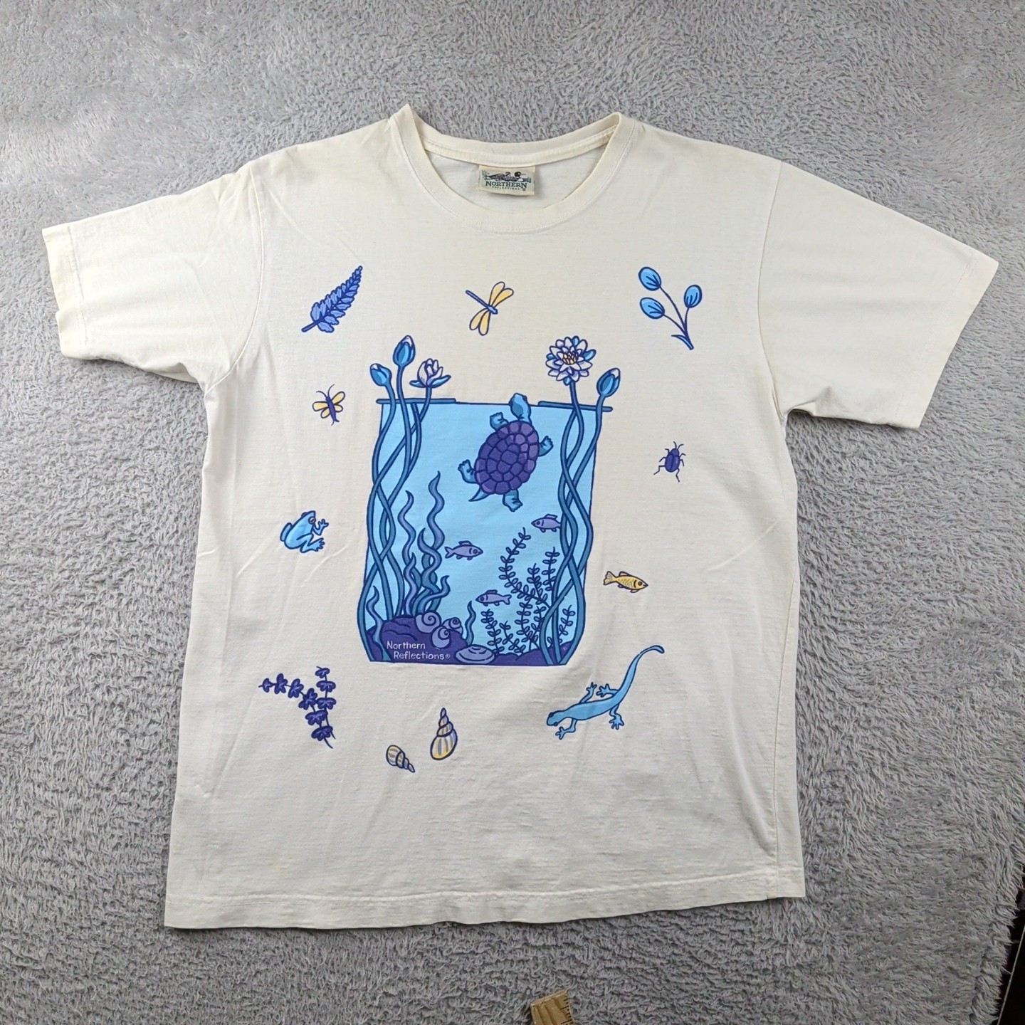 Vintage Nature T Shirt Mens M White Aquatic Animals Turtle Northern Reflections