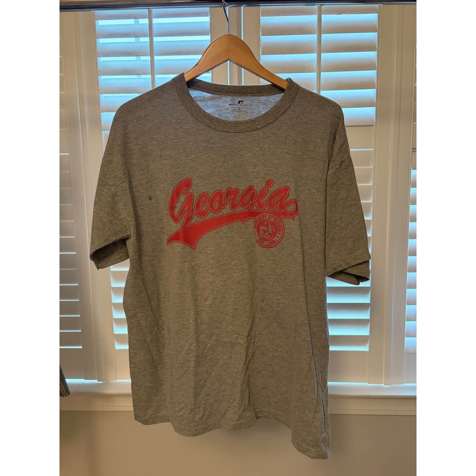 Russell Athletic Mens Georgia Bulldogs T-Shirt Gray Graphic Tee Large UGA L
