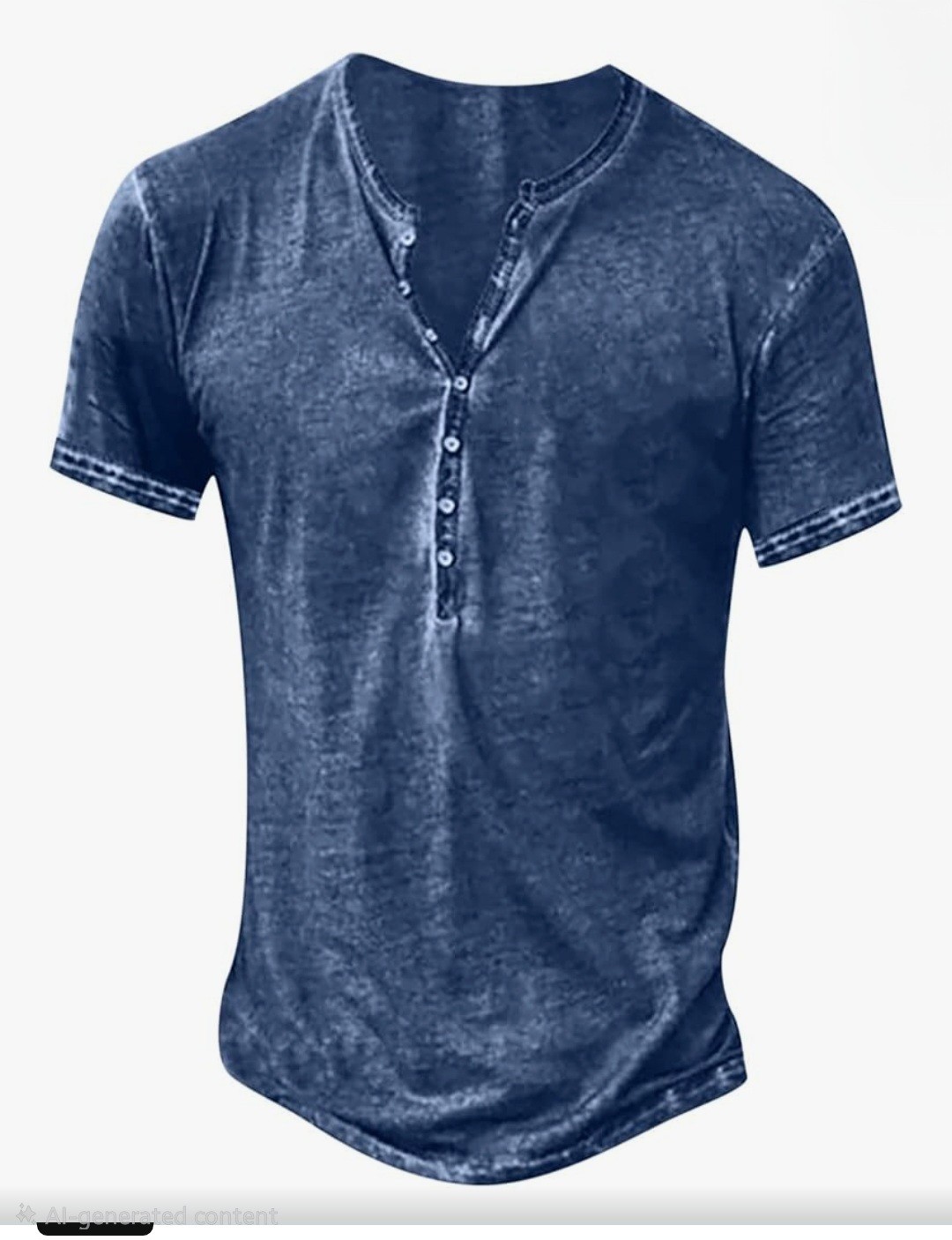 Men&rsquo;s Blue Solid Henley T-Shirt L Regular Fit Short Sleeve Button Neck