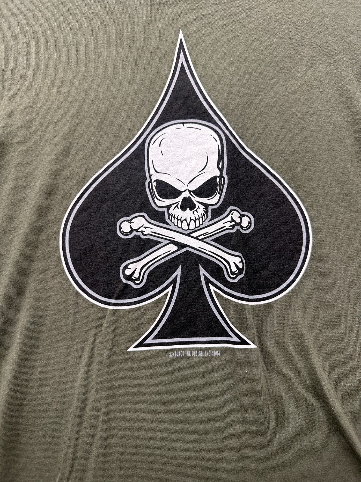 Vintage Rothco T Shirt Mens 3XL Olive Green Skull Crossbones Black Ink Design