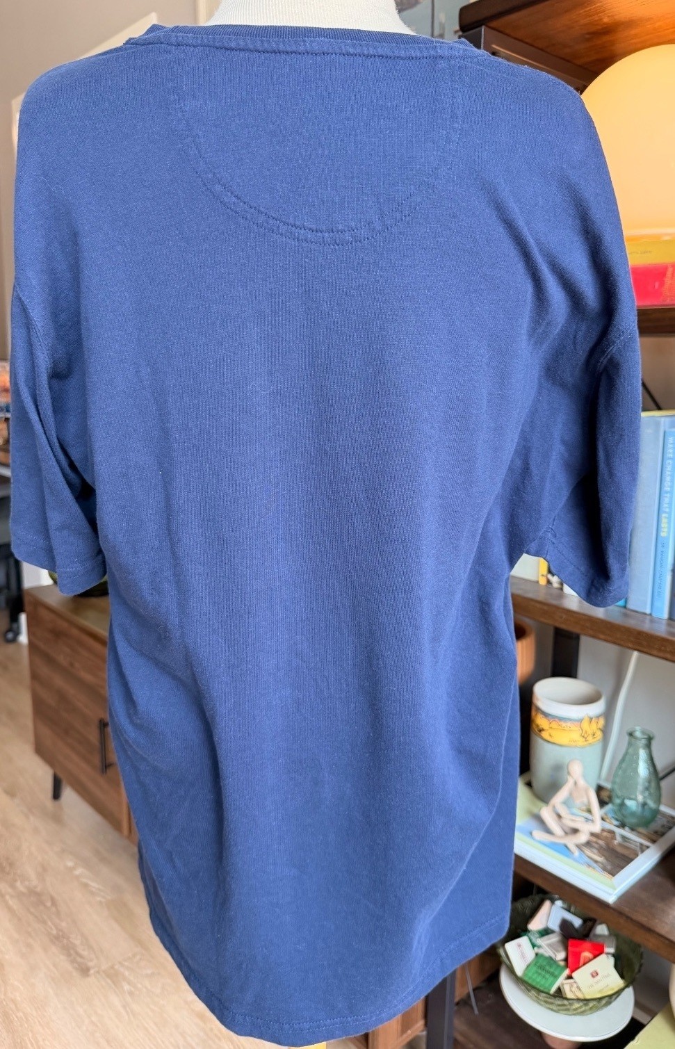 IZOD Navy Blue and Burgundy Color Block Stripe Cotton Blend T-Shirt Size L