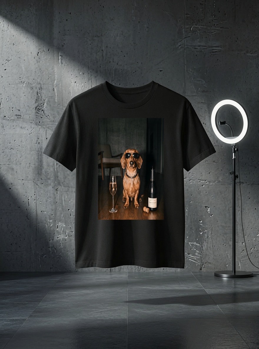 Unisex Dachshund Drinking Champagne Funny Fathers Day Graphic T Shirt Gift