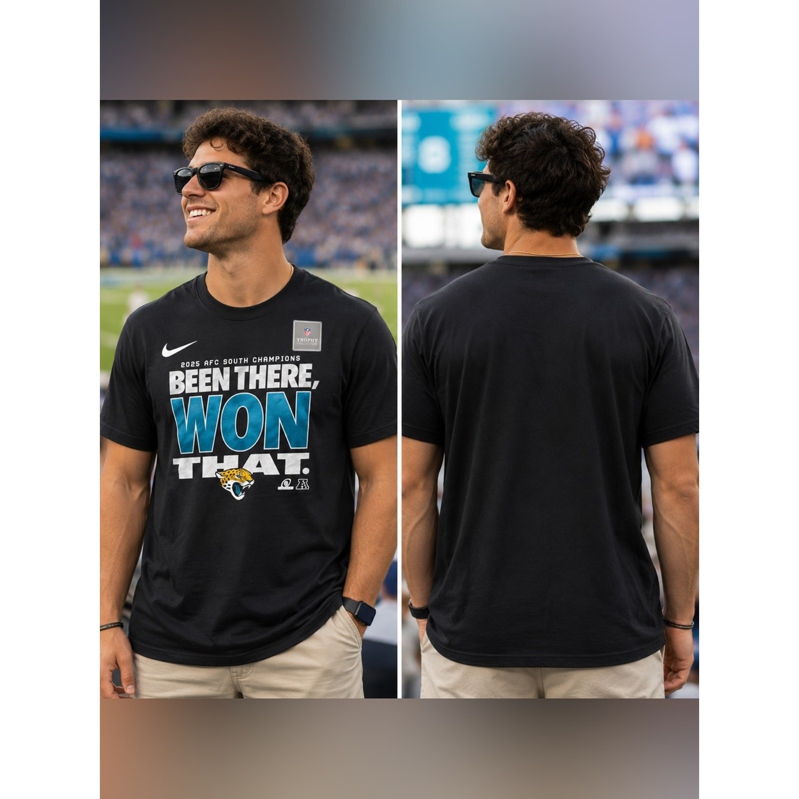 🆕 Nike Jacksonville Jaguars 2025 AFC South Champs Trophy Collection Tee Men’s M