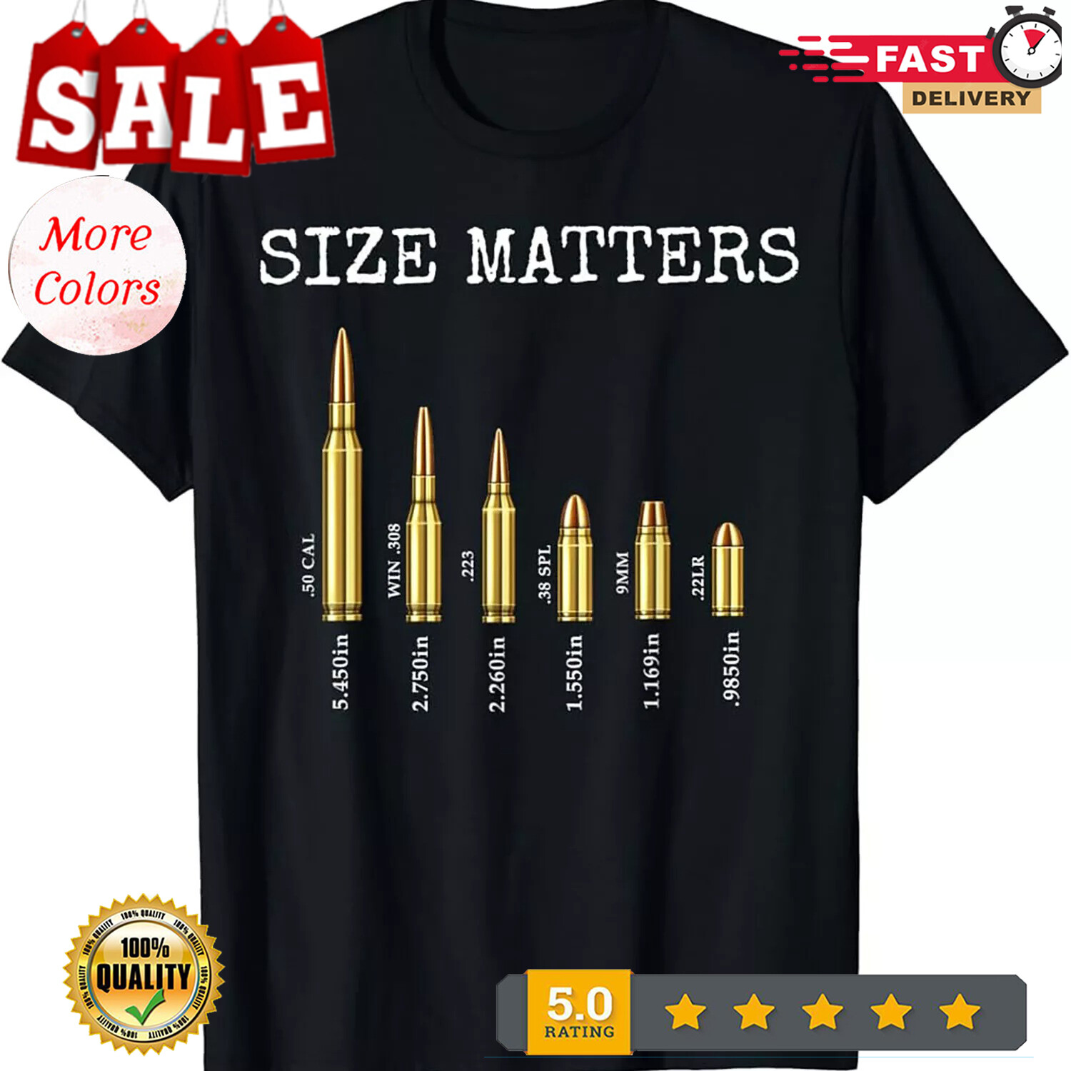 LIMITED Size Matters Ammo Lover Bullets Caliber T-Shirt