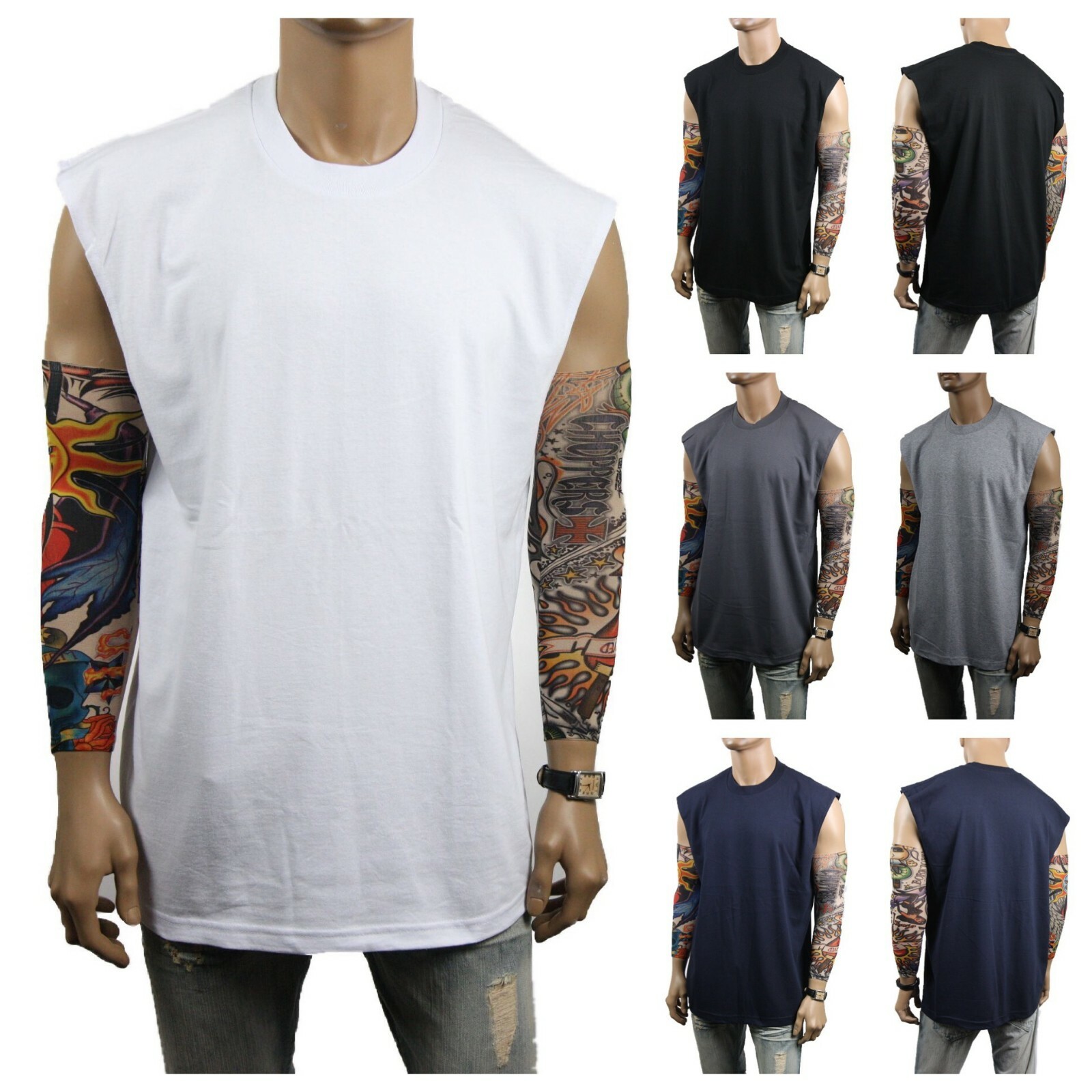 Mens HEAVY WEIGHT Muscle T-SHIRT Tank Top Sport Sleeveless Big Tall Fitness Gym