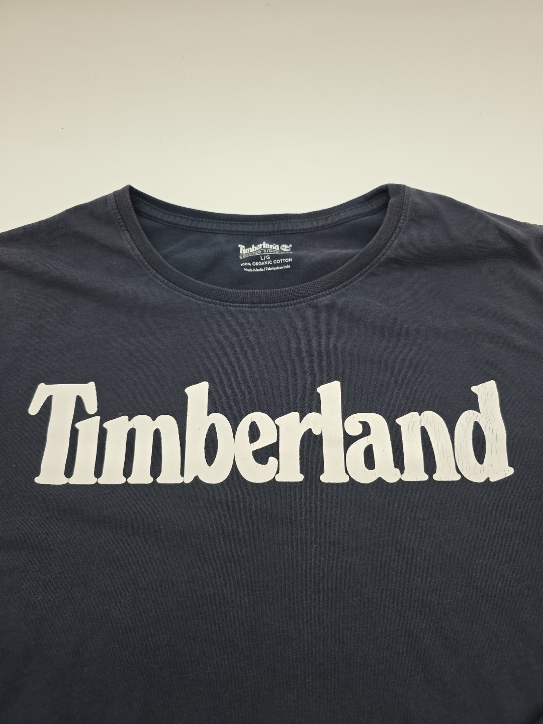 Timberland T-shirt Men L Blue Graphic Print Logo 100% Organic Cotton.#45053
