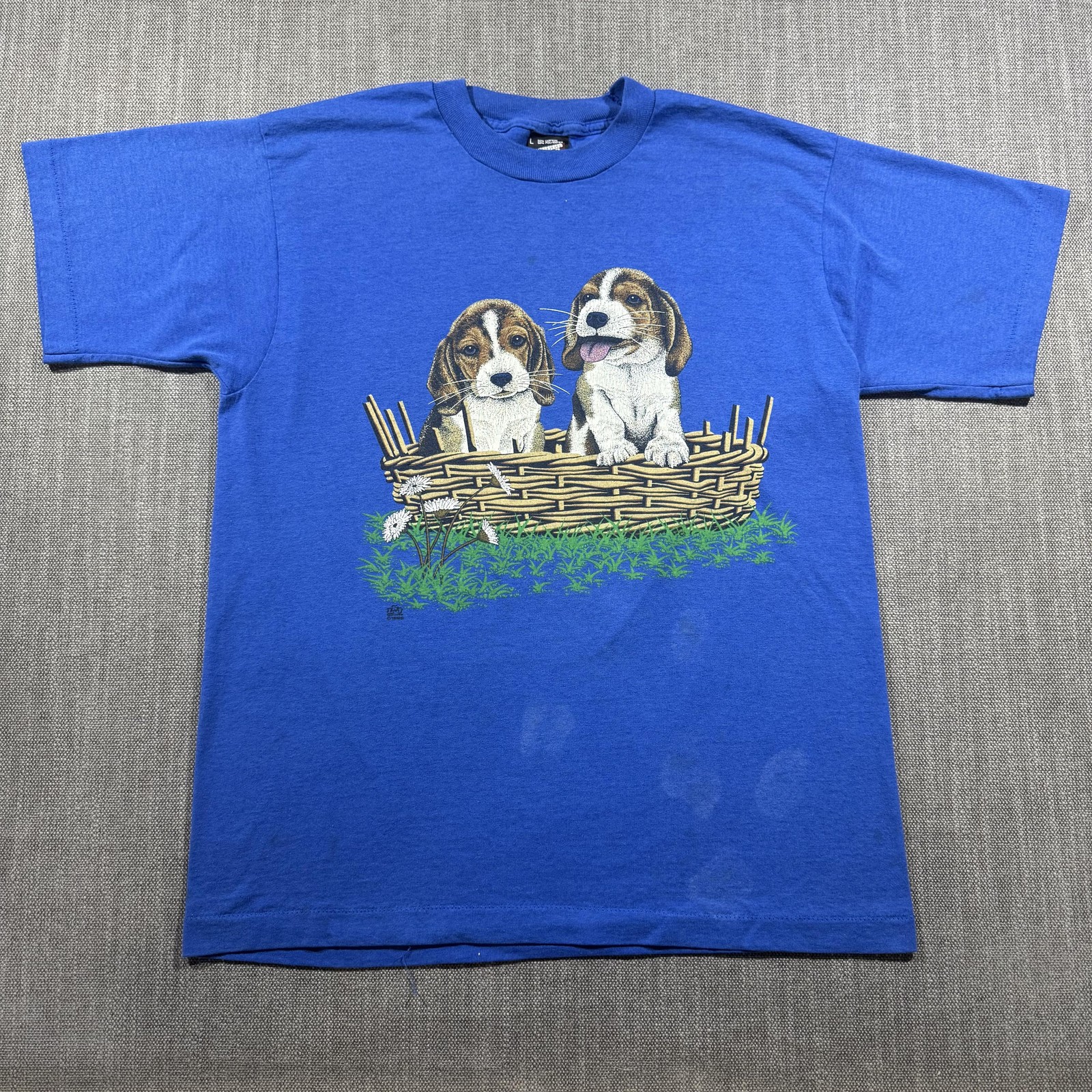 Vintage Screen Stars Best Shirt Mens Large Blue Basset Hound Dog Graphic 90s