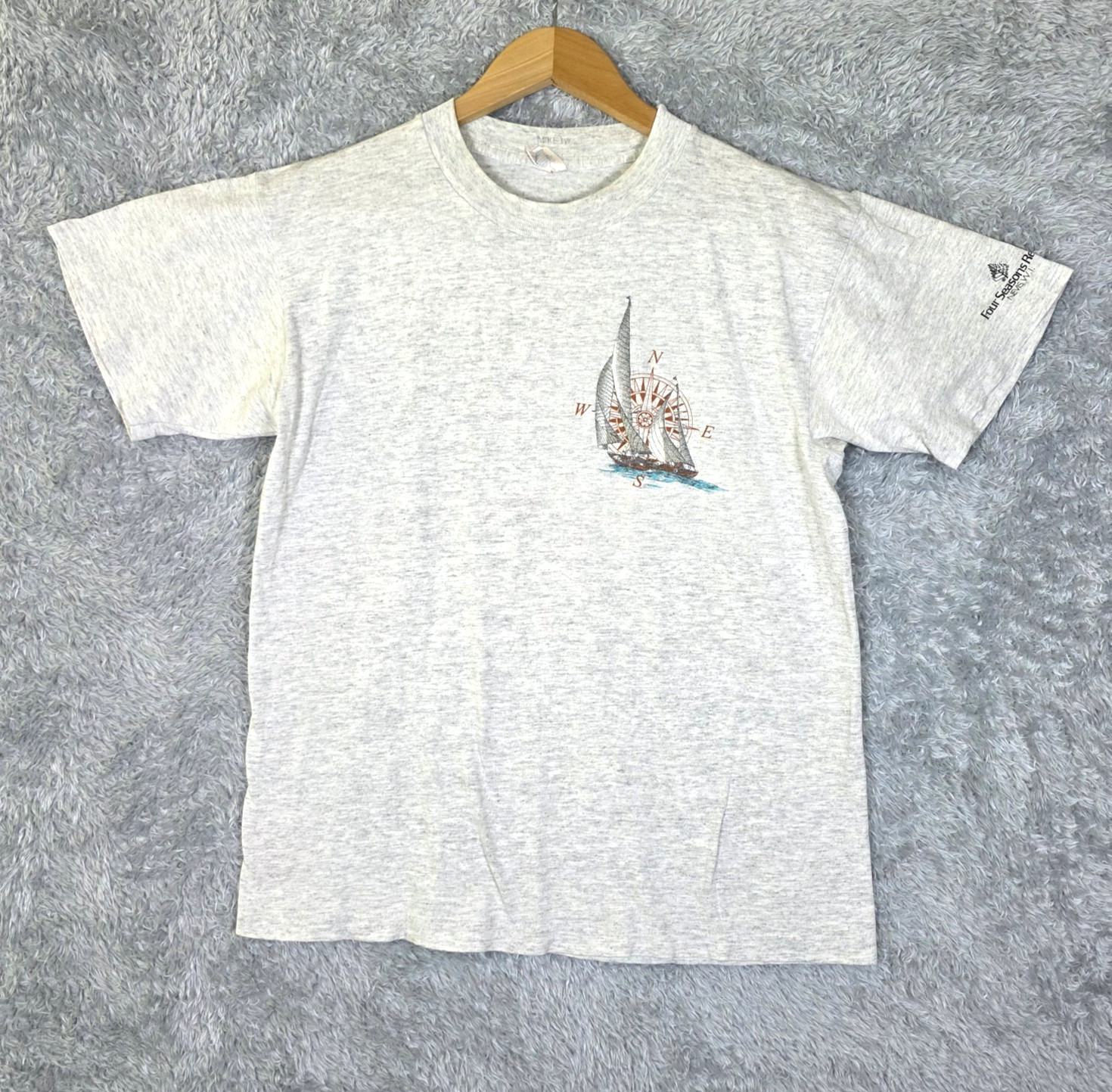 Vintage 90s Four Seasons Resort Nevis WI T Shirt Single Stitch Map Sailboat M