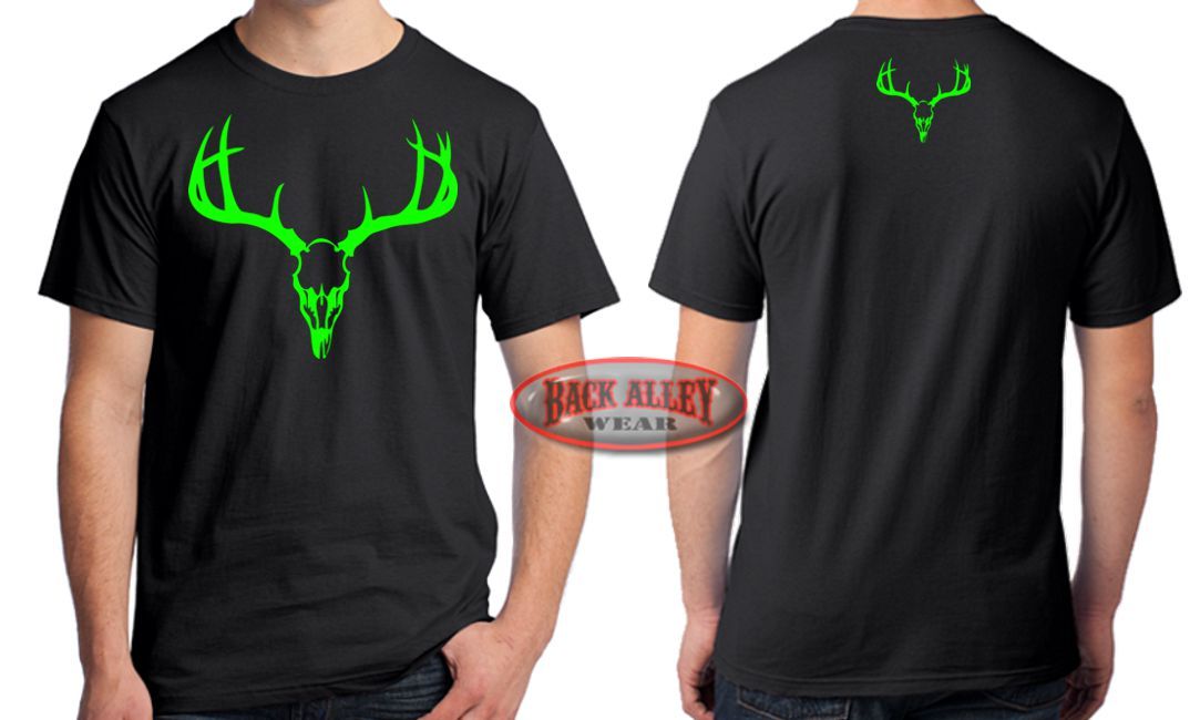 EUROPEAN MOUNT DEER SKULL ~ NEON GREEN ~ T-SHIRT ~ Hunting Tee Buck Hunter