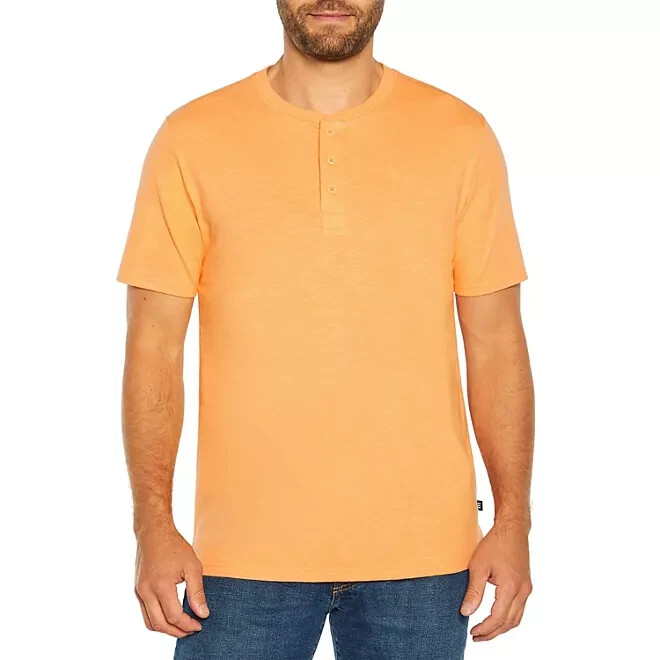 Gap Men&rsquo;s Short Sleeve Slub Henley Size S Apricot Wash