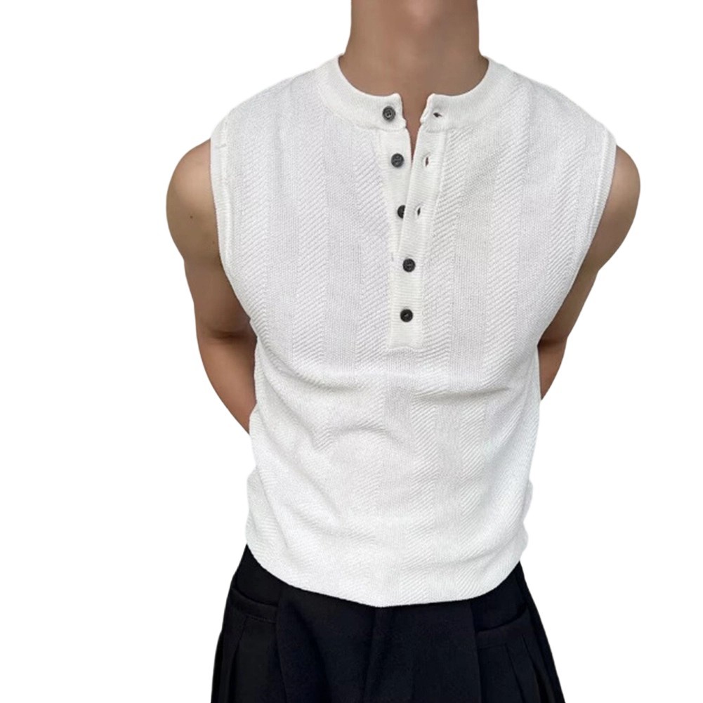 Men&rsquo;s Ribbed Vest Sleeveless For Henry Collar Slim Fit Streetwear Sports Top