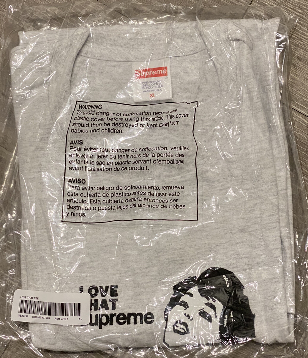 Supreme SS22 Love That Supreme Tee Ash Grey SIZE XL AUTHENTIC