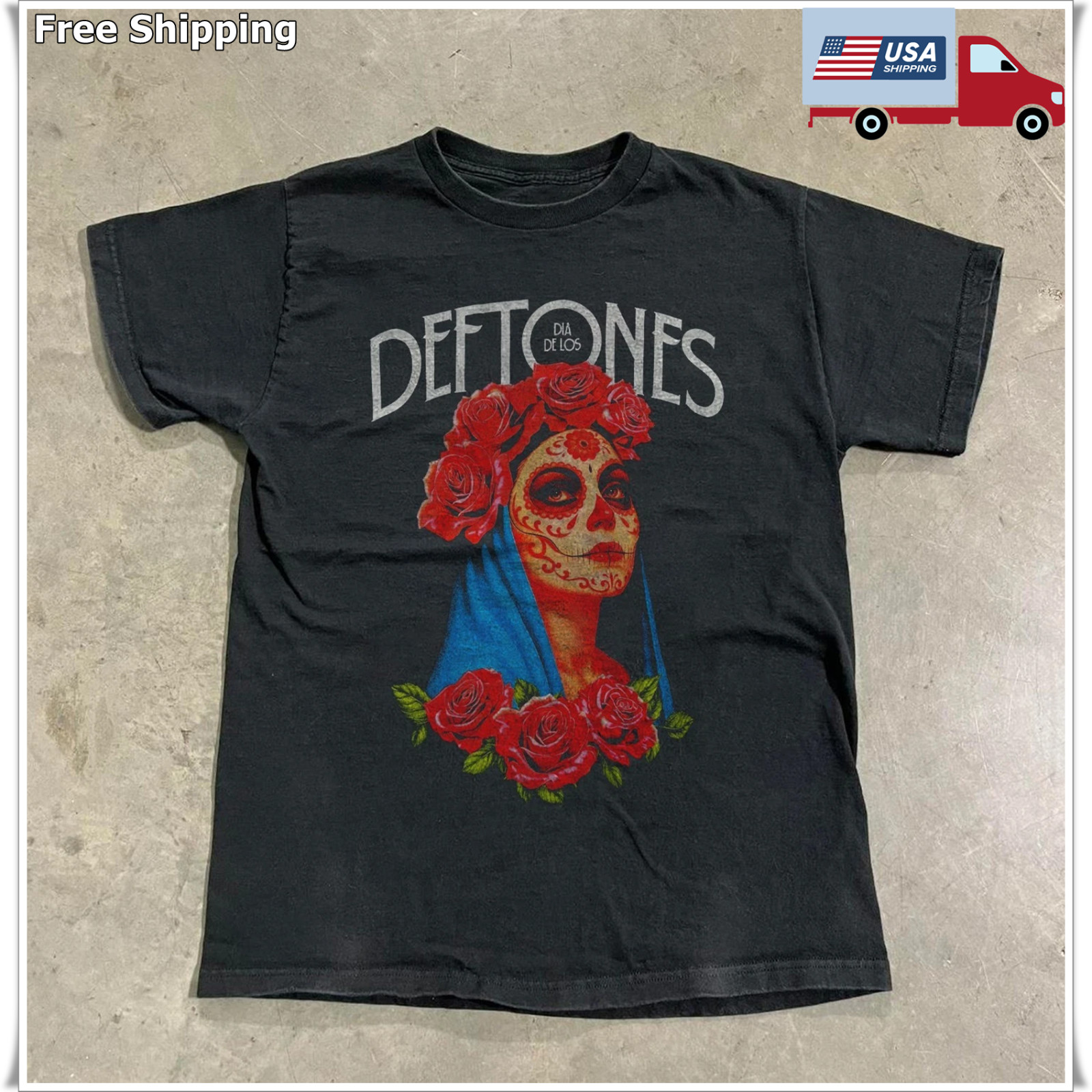 Deftones Dia De Los Festival T-shirt, Unisex Black T-shirt, Size S-5XL