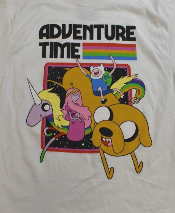 Adventure Time Mens Jake Finn Unicorn Rainbow Graphic White Shirt New S, M