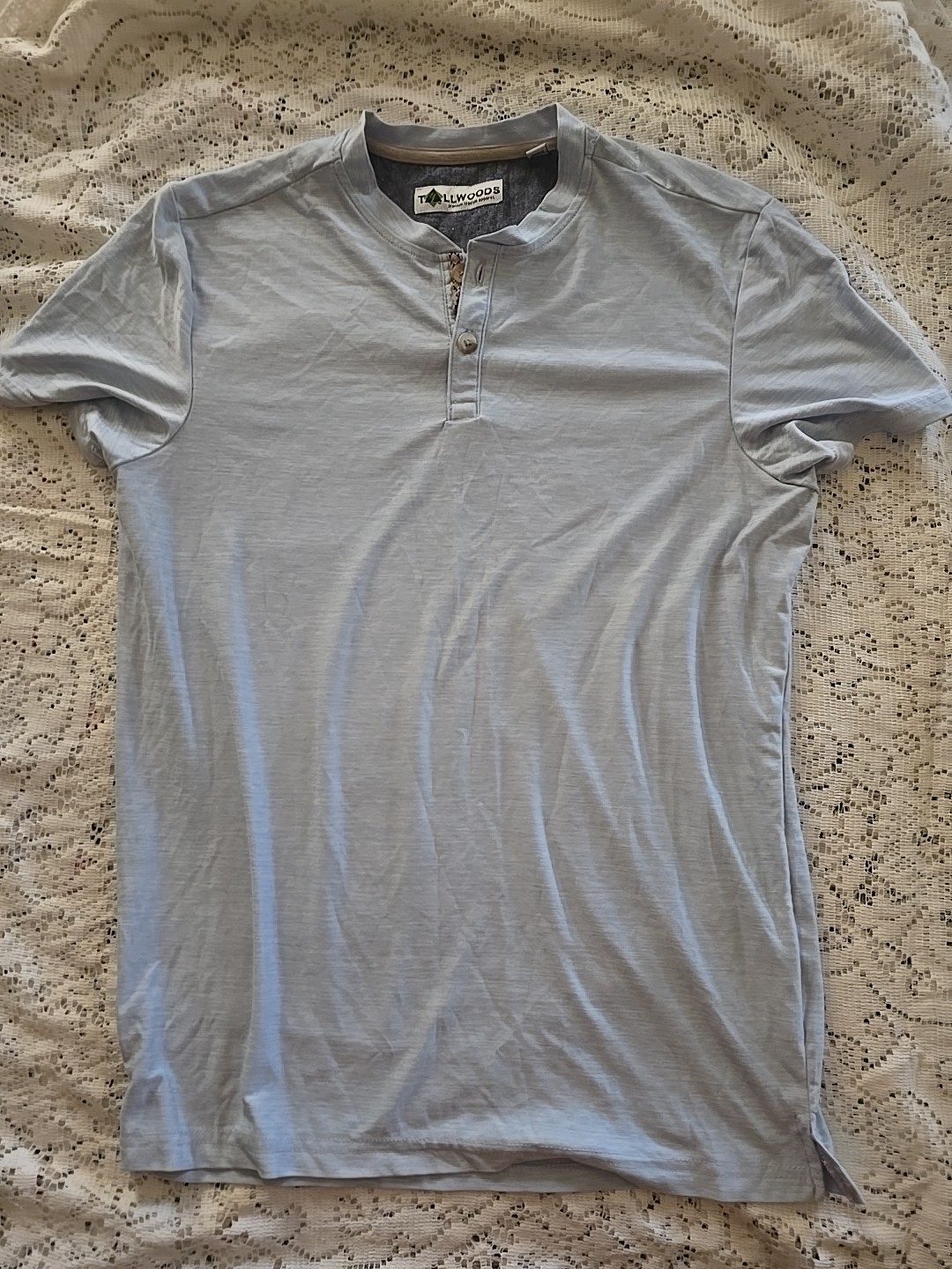 Tallwoods Henley Shirt Mens Small Short Sleeve Blue Heather Button Casual