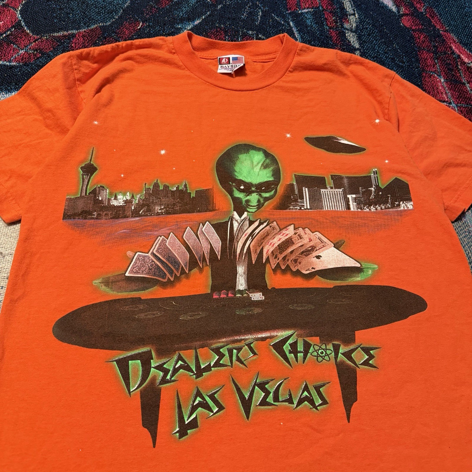 Vintage Alien Las Vegas Dealers Choice Shirt Orange Men&rsquo;s L Funny Area 51 AW