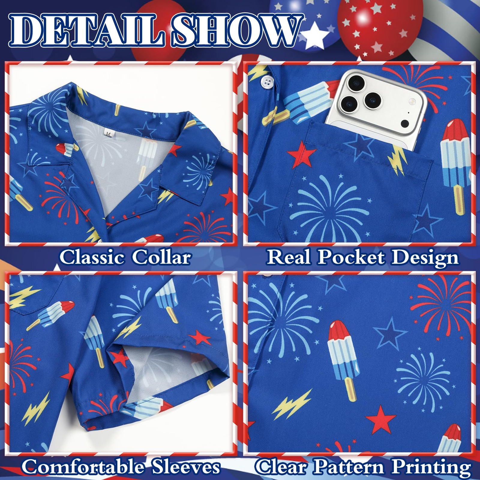 4th of July Hawaiian Shirt for Men Women, Funny American Flag Ice Cream Firew…
