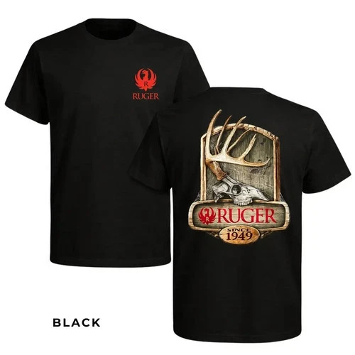 Ruger Hunting T-Shirt, Antler & Skull Graphic Design