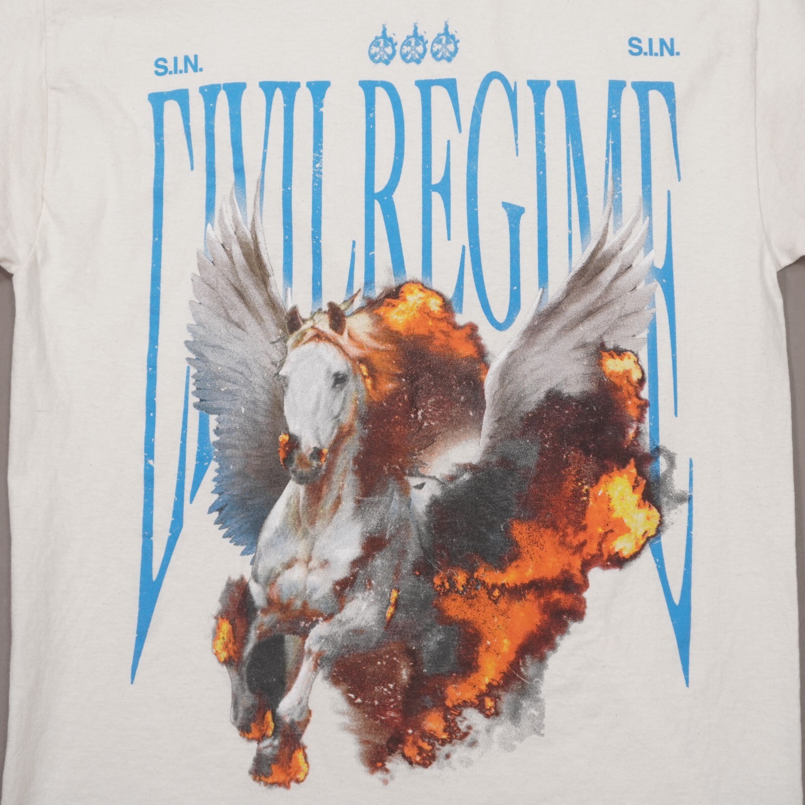 Civil Regime Flaming Pegasus S.I.N. T Shirt Mens Medium Natural Cotton Short Slv