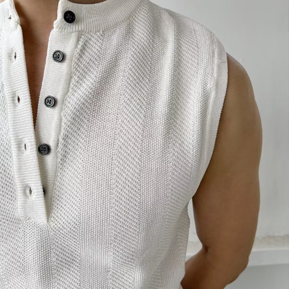 Men&rsquo;s Ribbed Vest Sleeveless For Henry Collar Slim Fit Streetwear Sports Top