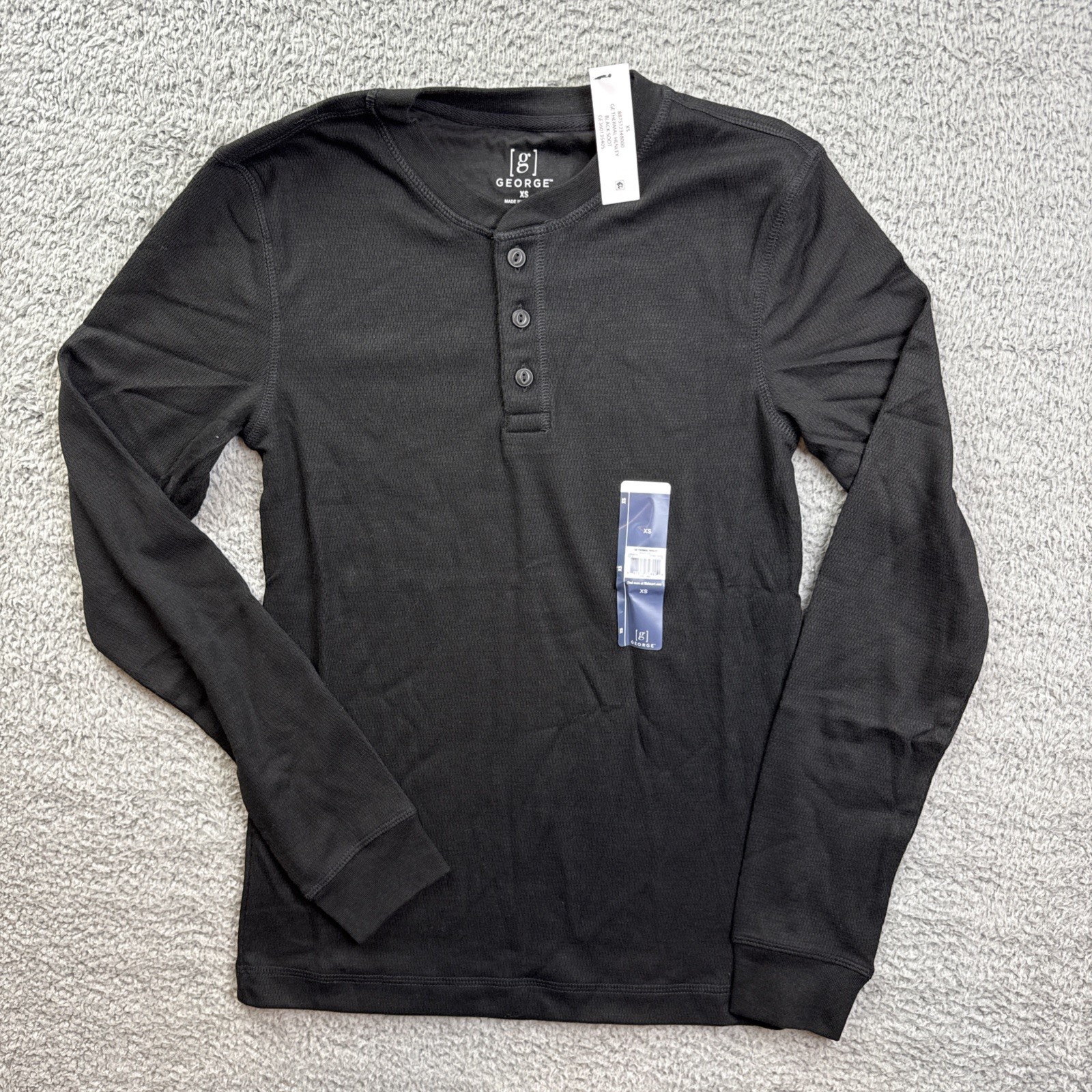 George Shirt Mens XS Black Long Sleeve Thermal Henley Stretch Knit