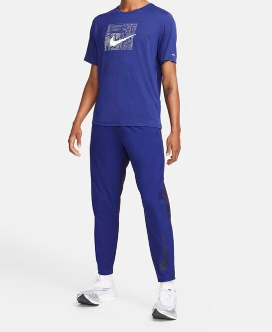 Nike Men&rsquo;s Dri-FIT Miler DYE Blue Short Sleeve Graphic Running Tee DQ6508-455 M