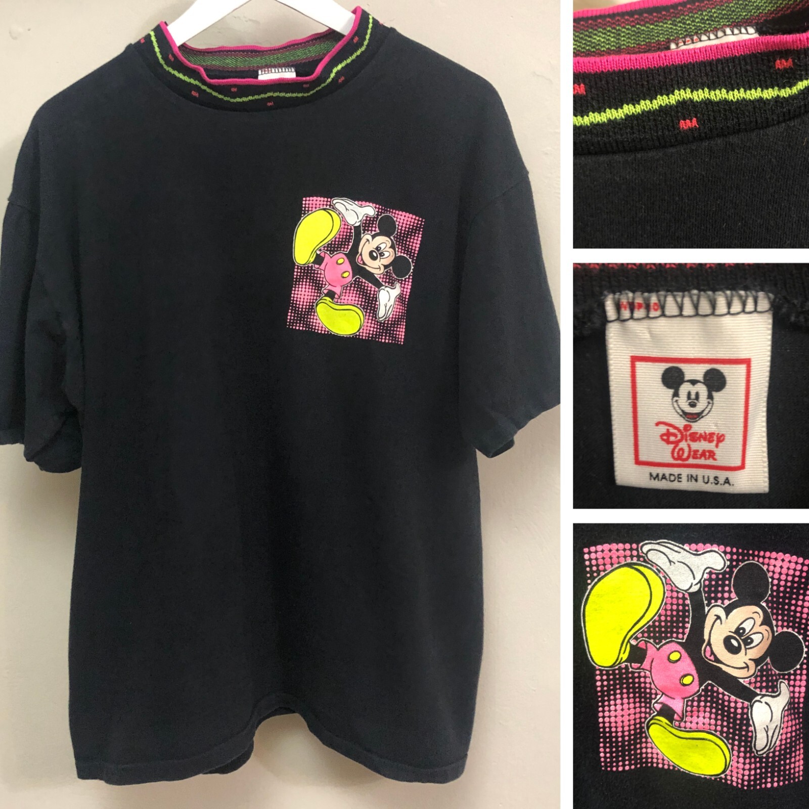 Vintage 80s Disney Wear Mickey Mouse Single-Stitch Shirt XL Ribbed Knit Collar