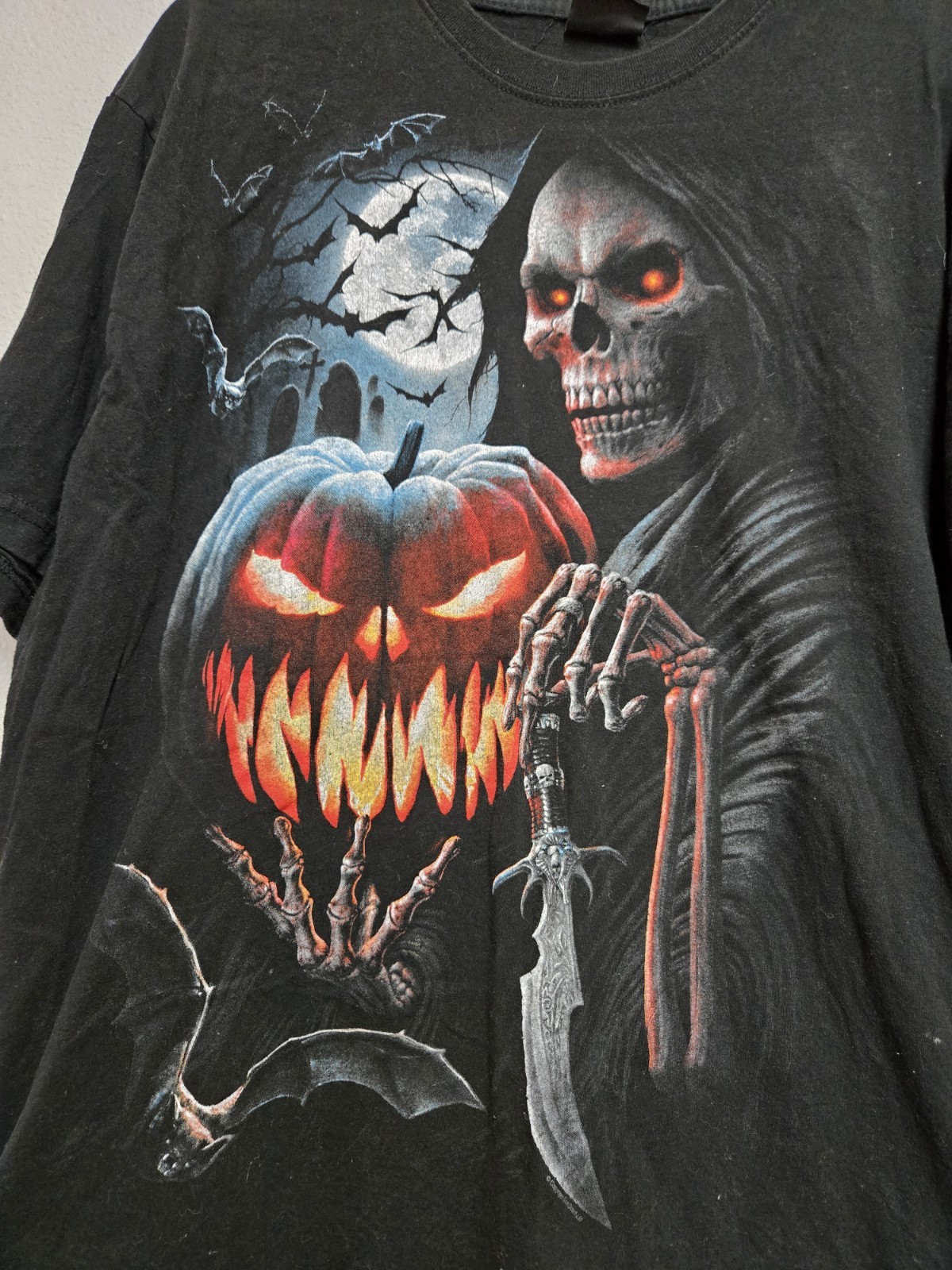 Spiral Halloween Shirt 2XL Black Skull Pumpkin Skeleton Dagger Grunge Goth