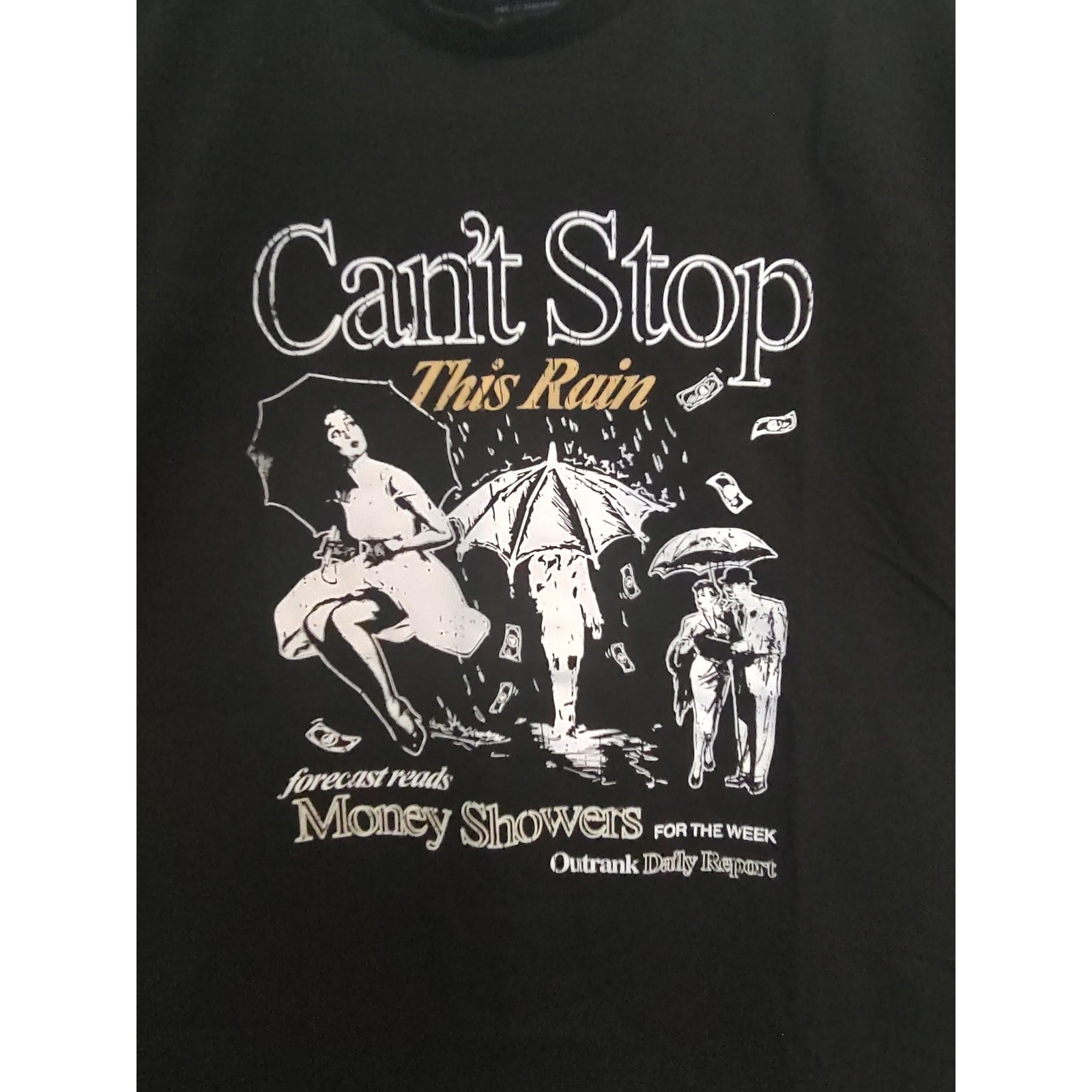 Outrank Men&rsquo;s Black T-shirt Size 2XL, « Can&rsquo;t Stop This Rain » Raining Money Print