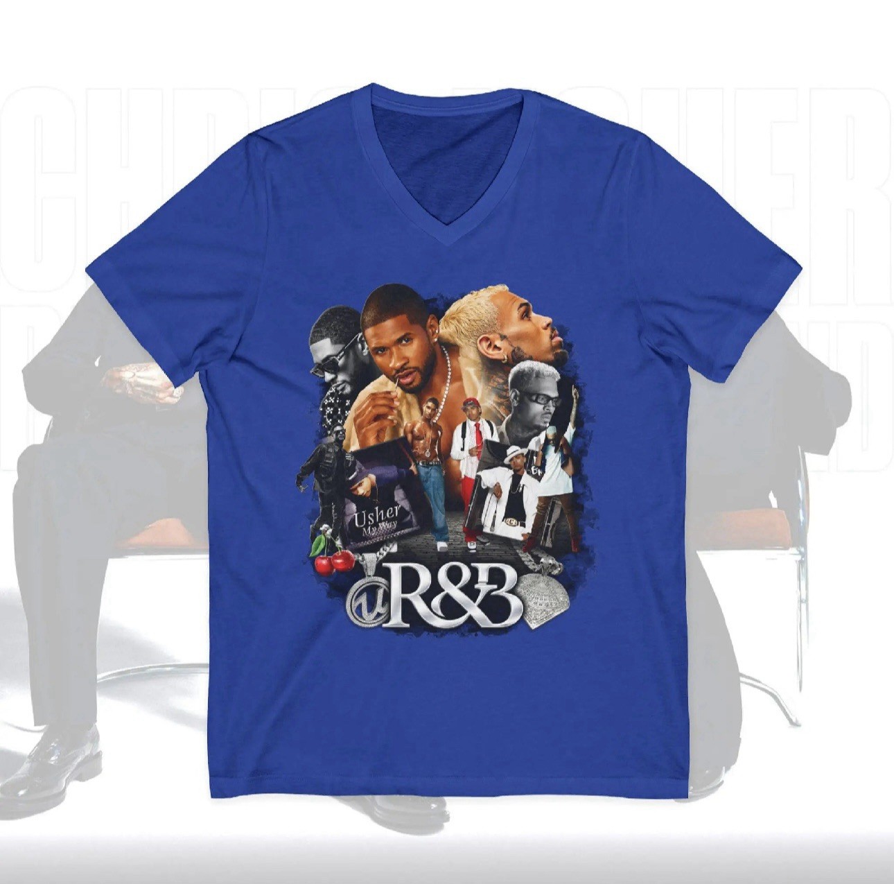 Brand New Blue Chris Brown and Usher V Neck R&B Tour 2026 T-Shirt 4XL.