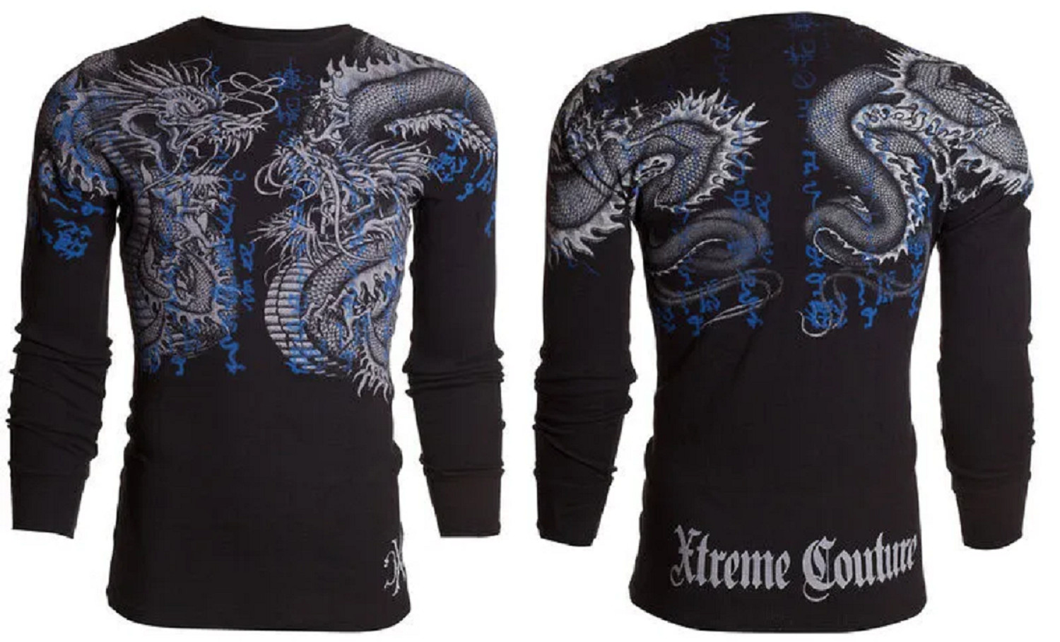 Xtreme Couture by Affliction Men&rsquo;s Thermal Shirt Double Up Black Biker S-2XL