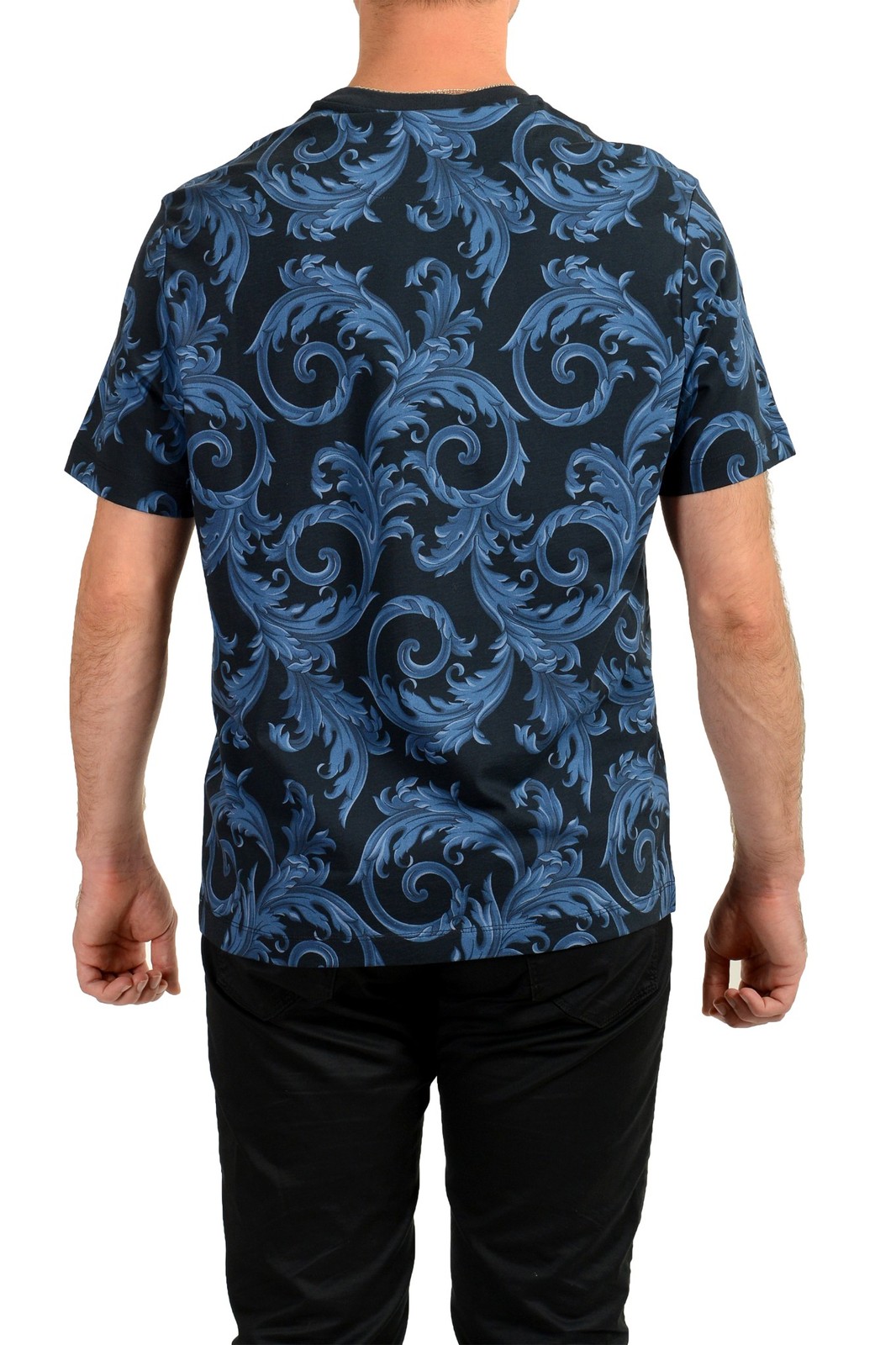 Versace Men&rsquo;s Navy Blue Barocco Logo Print Short Sleeve T-Shirt US 3XL IT 58