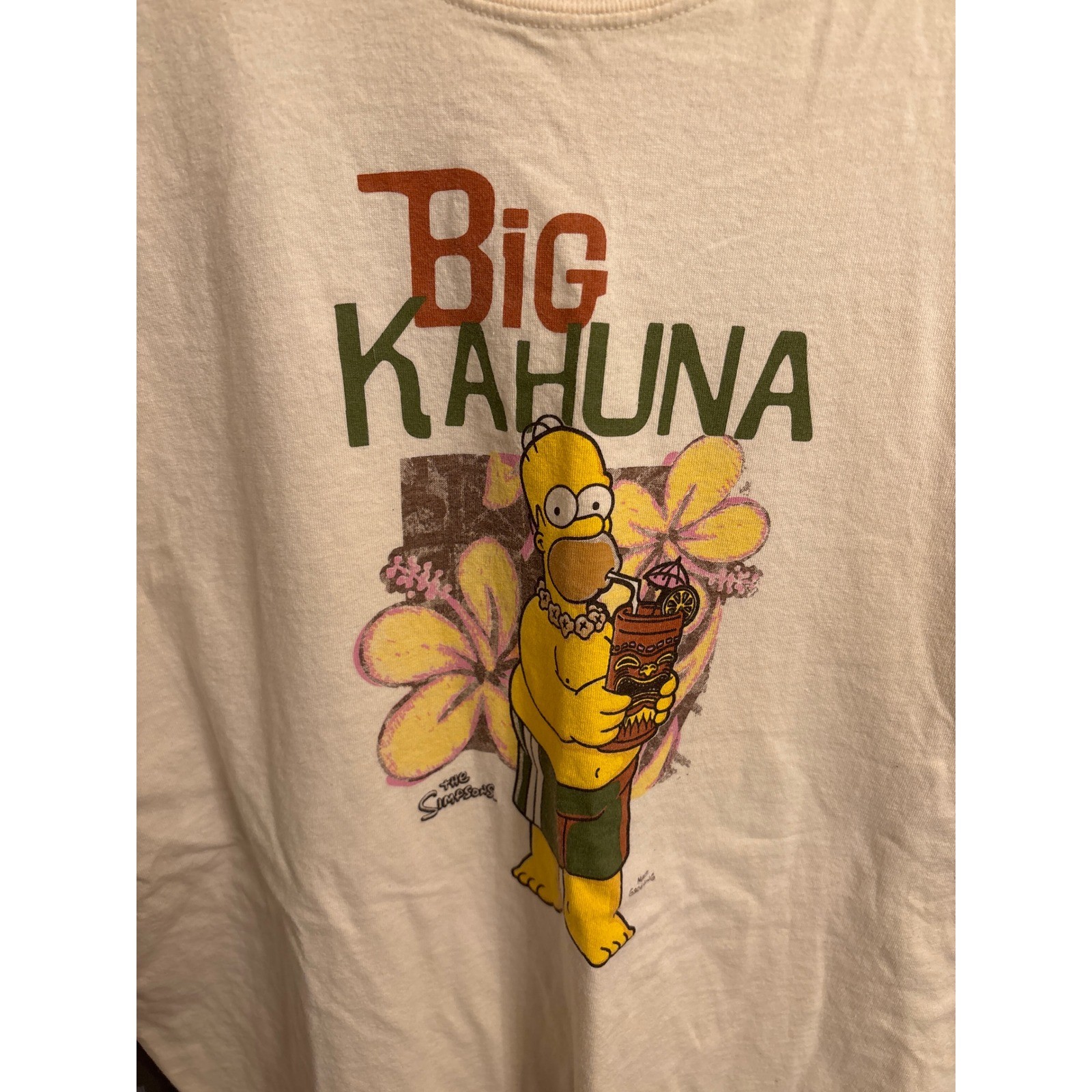 Vintage 2006 The Simpsons Big Kahuna Homer Simpson Muscle Tee Shirt Cream XL