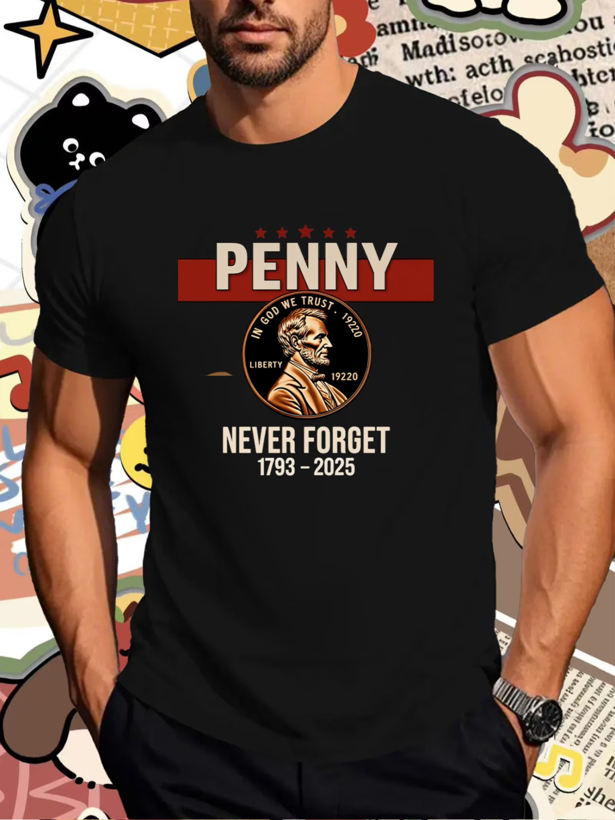 Men&rsquo;s Vintage Penny Coin 1 Cent Retro T-Shirt – 100% Cotton