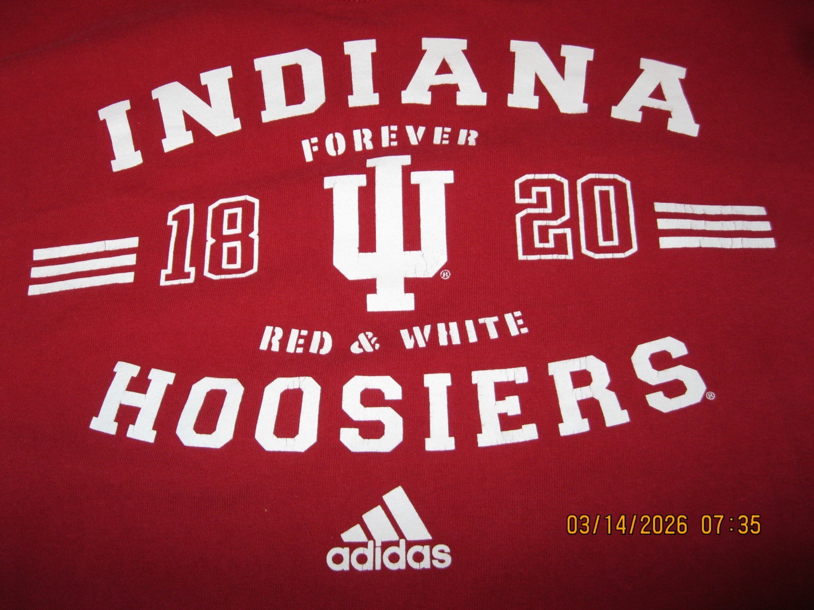 Indiana Hoosiers FOREVER Adidas The Three Stripes T Shirt Size Large..CLEAN!!