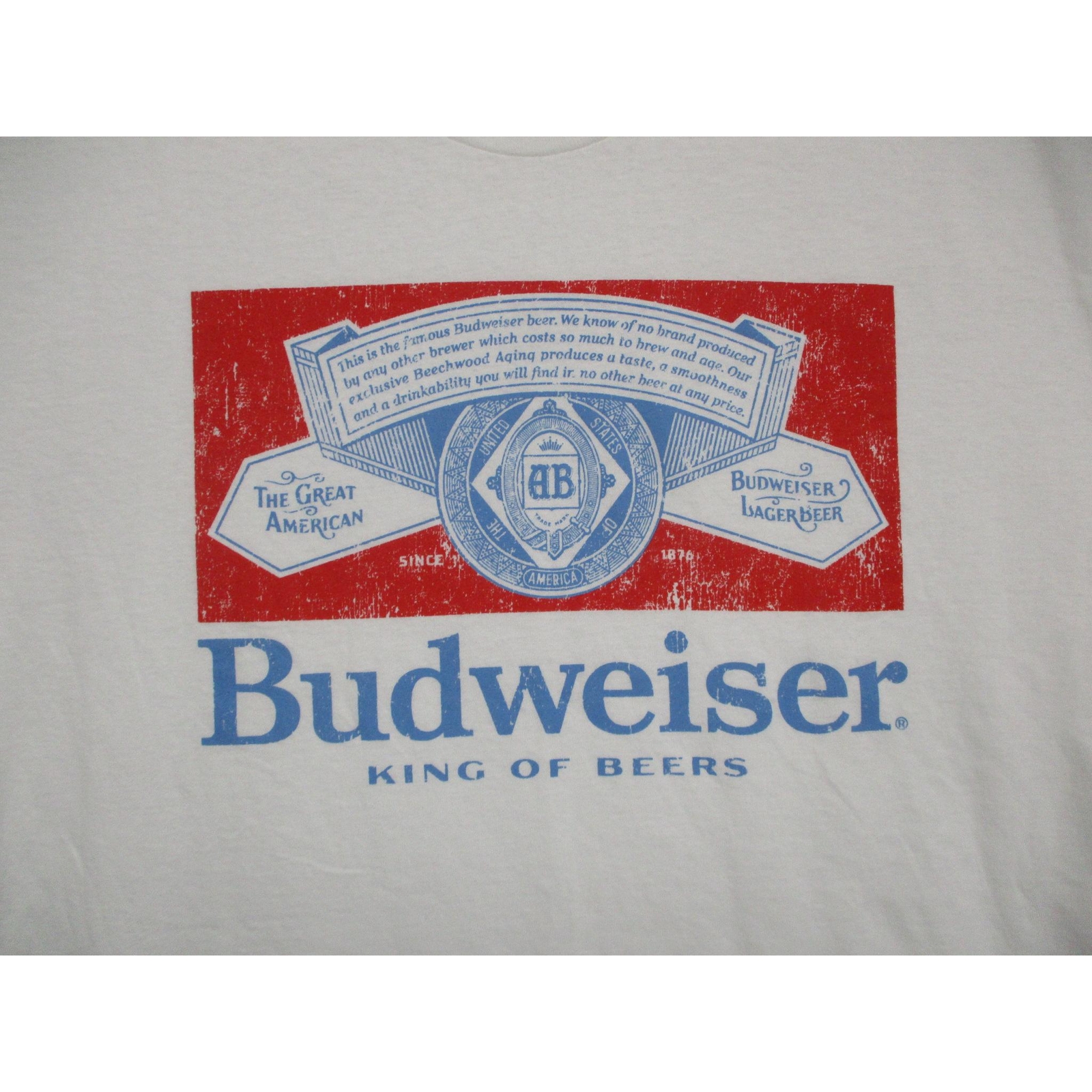 Budweiser White Graphic Short Sleeve Tee Unisex T-Shirt Size Extra Large