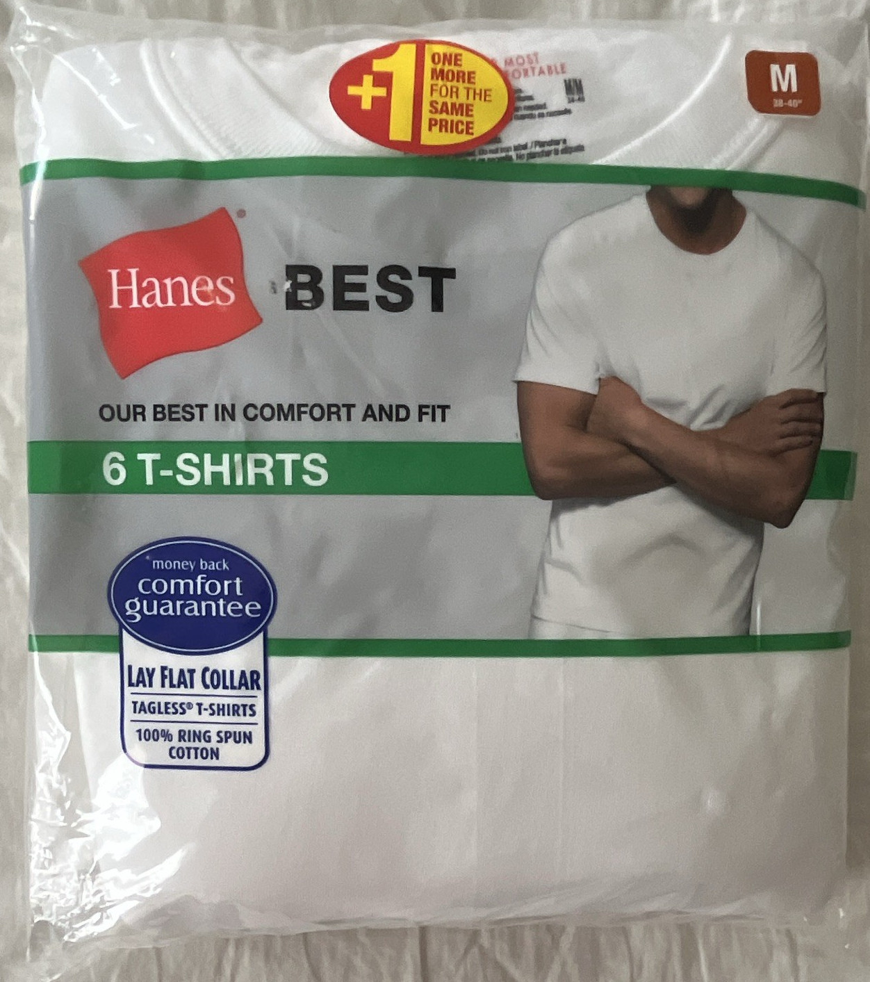 Hanes Best Men&rsquo;s White Tagless Cotton T-Shirts New 6-Pack Medium Lay Flat Collar
