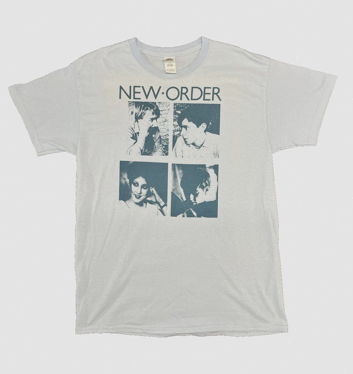 New Order T Shirt Large Light Blue Post Punk New Wave Band Tee 100% Cotton