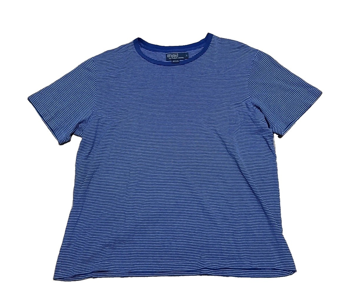 Vintage Polo Ralph Lauren T-Shirt Mens L Blue Striped Short Sleeve Cotton 90s