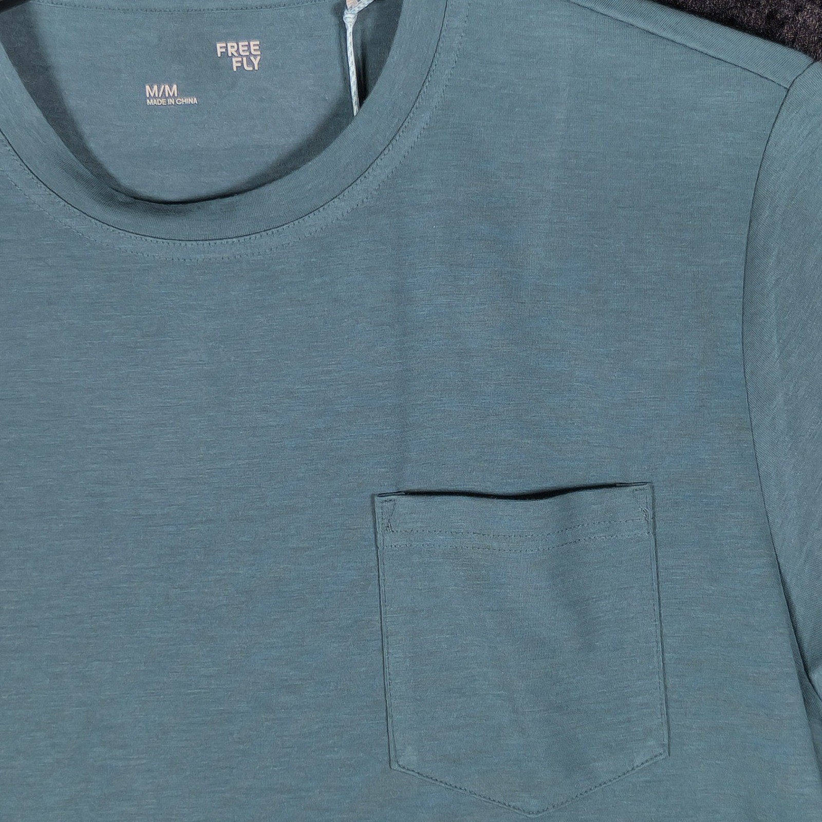 Free Fly Mens Bamboo Flex Pocket Tee Heather Sea Pine Green M 8300 UPF 50+ NEW