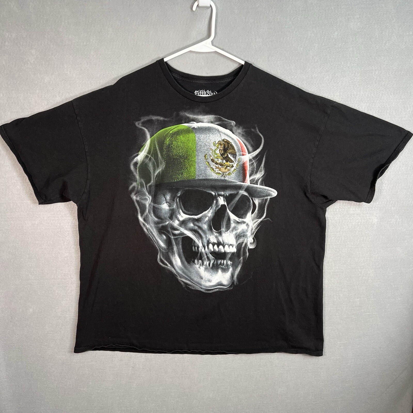 Fifth Sun Skull Mexican Flag Smoking T Shirt Adult 3XL Black Mens