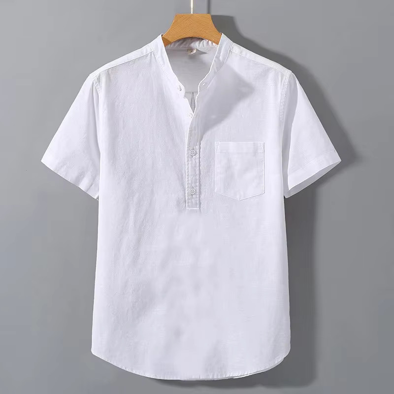 Men&rsquo;s Breathable Cotton Stand Collar T-Shirt Summer Casual Loose Fit Top Outfits