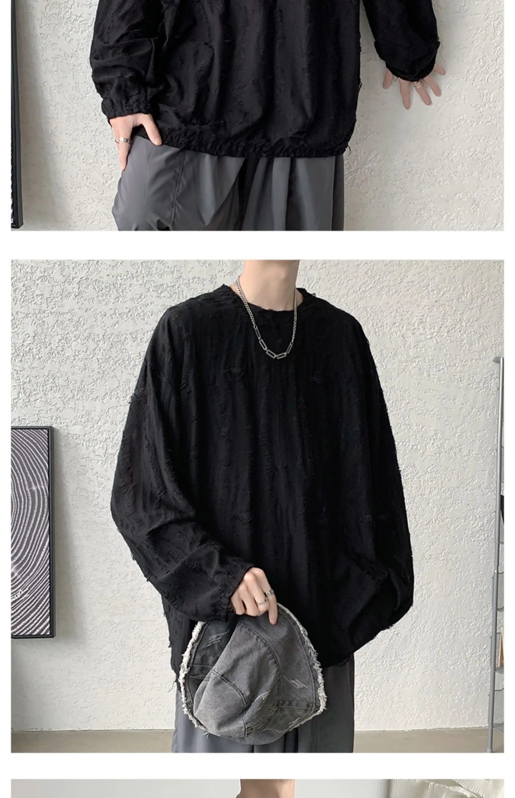 Men&rsquo;s Distressed Hole Long Sleeve T-Shirt Hip Hop Oversized Harajuku Streetwear