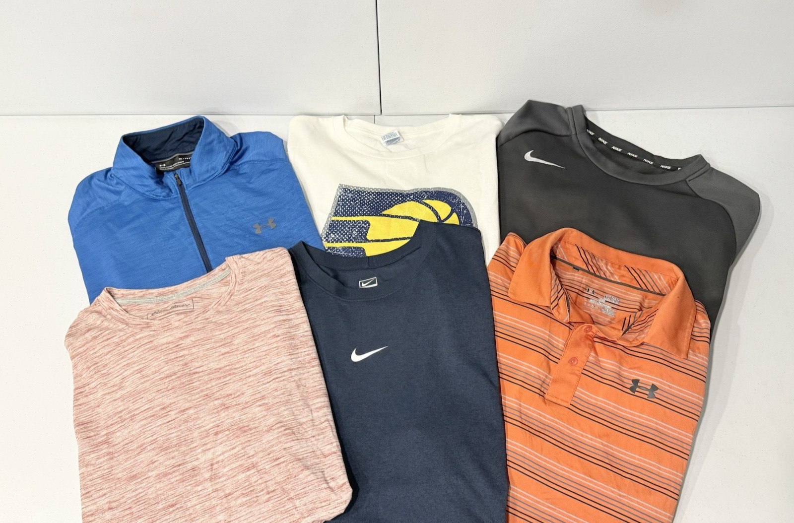 Lot of 6 Nike Under Armour Eddie Bauer Pacers Men&rsquo;s Shirt Size XL Polo 1/4 Zip