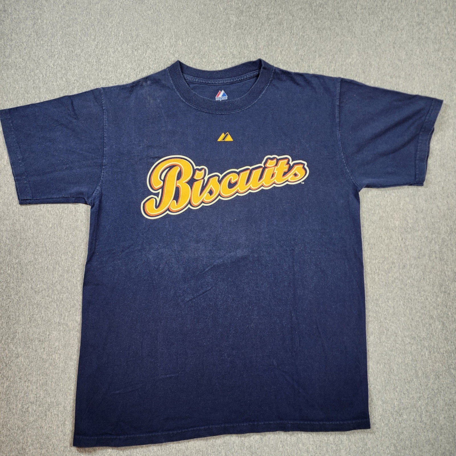 Majestic Montgomery Biscuits Shirt Mens M Navy Good Evan Longoria 6 MiLB Tee