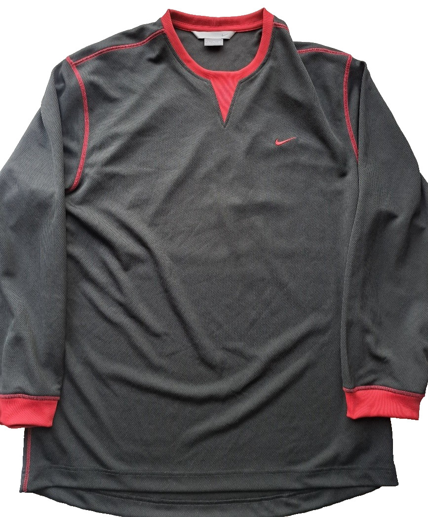 Vintage Men&rsquo;s Nike Y2K Long-Sleeve Shirt Black w/Red Accents Size XL