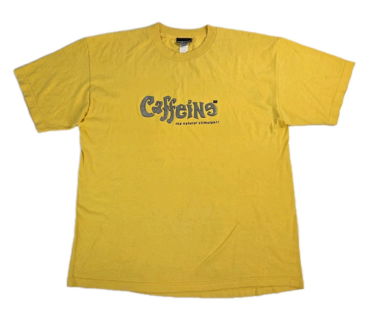 Vtg Y2K Caffeine Records The Natural Stimulant Logo Skate Hip Hop Rave Style XL